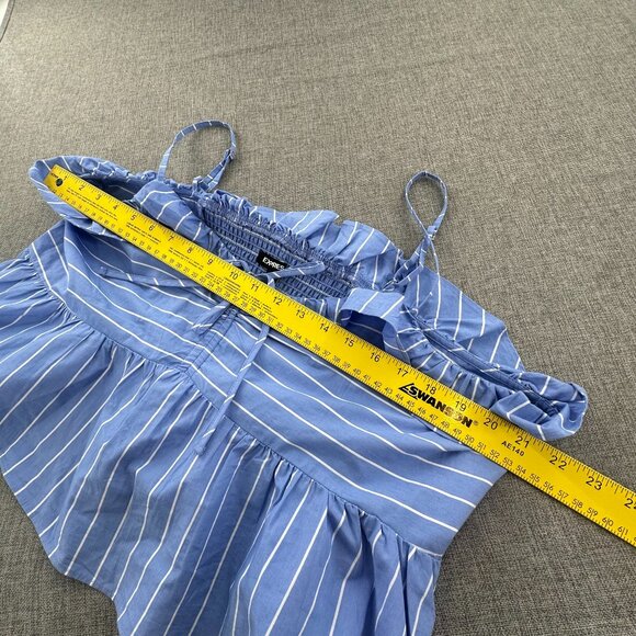 NEW! Express Cropped Peplum Top XL Striped Blue White Ruffled msrp: $54 Cotton - Picture 8 of 14